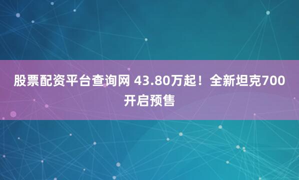 股票配资平台查询网 43.80万起!全新坦克700开启预售